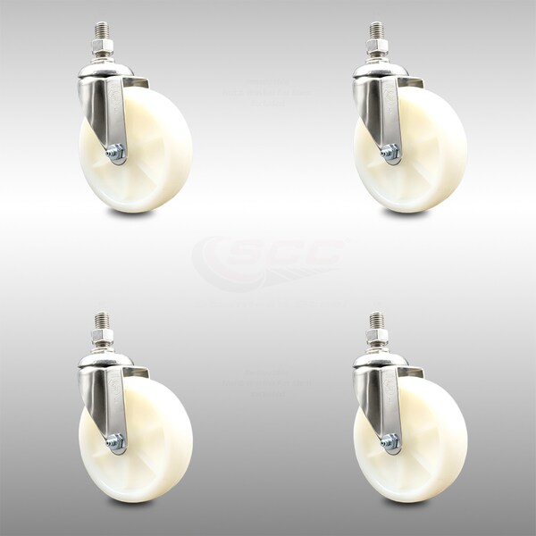 Service Caster 5 Inch 316SS Nylon Wheel Swivel 3/8 Inch Threaded Stem Caster Set SCC-SS316TS20S514-NYS-381615-4 - main